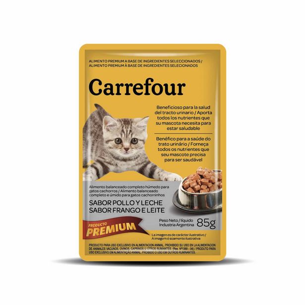 Oferta de Alimento balanceado para gatos Carrefour pollo y leche 85 g. por $68