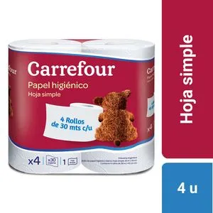 Oferta de Papel higiénico hoja simple Carrefour 4 x 30 m. por $310,5 en Carrefour