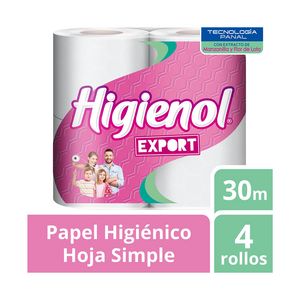 Oferta de Papel higiénico Higienol hoja simple export panal 30 mts. x 4 uni por $409,23 en Carrefour