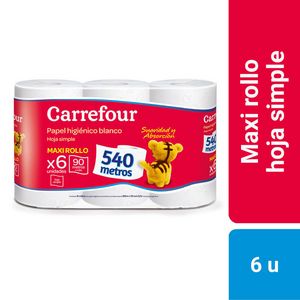 Oferta de Papel higiénico hoja simple Carrefour 6 x 90 m. por $1011,92 en Carrefour