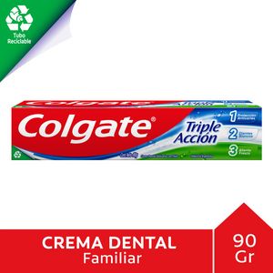 Oferta de Crema dental Colgate triple acción tubo reciclable 90 g. por $299 en Carrefour