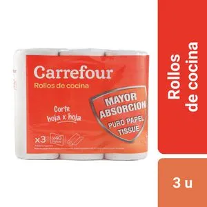 Oferta de Rollo de cocina Carrefour 3 x 40 paños por $295,75 en Carrefour