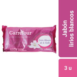 Oferta de Jabón de tocador Carrefour lirios blancos 3 x 125 g. por $338,4 en Carrefour