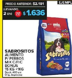 Oferta de Alimento para perros Sabrositos 15kg+1kg por $1636