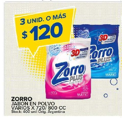 Oferta de Jabón en polvo Zorro 800cc por $120