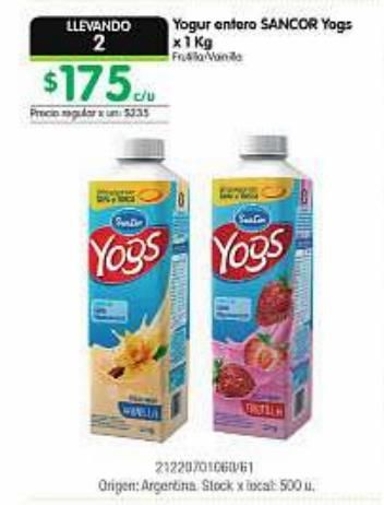 Oferta de Yogur Entero Sancor Yogs por $175