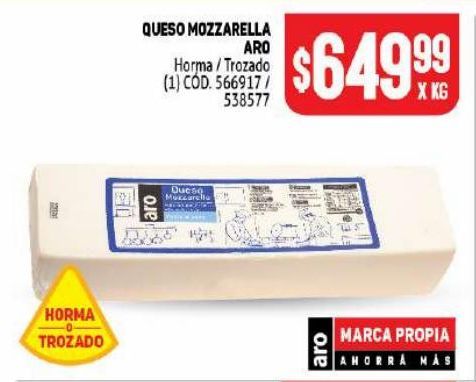 Oferta de Queso mozzarella Aro kg por $649,99