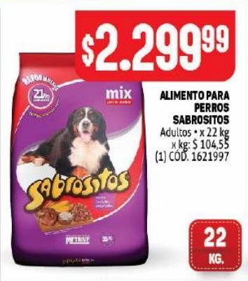 Oferta de Alimento balanceado para perros Sabrositos 22kg por $2299,99