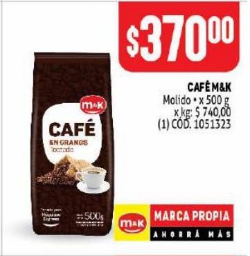 Oferta de Cafe M&K 500g por $370
