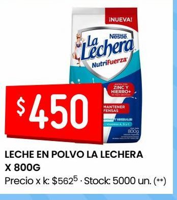 Oferta de LECHE EN POLVO LA LECHERA X 800G por $450