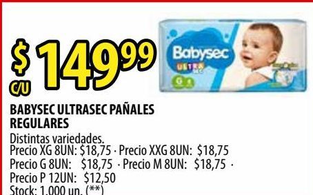Oferta de Pañales Babysec regulares por $149,99
