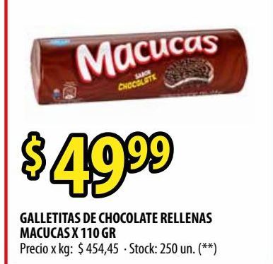 Oferta de Galletas Macucas chocolate rellenas 110g por $49,99