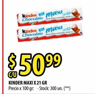 Oferta de Chocolate Kinder maxi 21g por $50,99