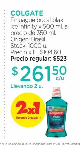 Oferta de Enjuague bucal plax ice infinity x 500 ml al precio de 350 ml por $261,5