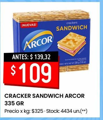 Oferta de CRACKER SANDWICH ARCOR 335 GR por $109