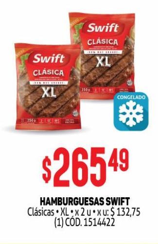 Oferta de Hamburguesas Swift clasicas XL x 2uni por $265,49
