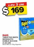 Oferta de TABLETAS MATA MOSQUITO RAID DOBLE ACCIÓN X 24 UNI por $169 en Carrefour Maxi
