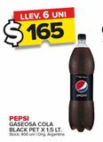 Oferta de Gaseosa Pepsi Cola Black x 1,5L por $165 en Carrefour Maxi