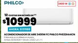 Oferta de ACONDICIONADOR DE AIRE 3400W FC PHILCO PHS32HA4CN por $131988 en Changomas