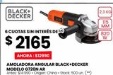 Oferta de AMOLADORA ANGULAR BLACK+DECKER MODELO G720N AR por $12990 en Changomas