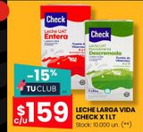 Oferta de LECHE LARGA VIDA CHECK X 1 LT por $159 en Changomas