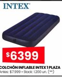 Oferta de COLCHÓN INFLABLE INTEX 1 PLAZA por $6399 en HiperChangomas