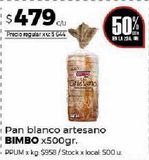 Oferta de Pan blanco Bimbo x 500g por $479 en Disco