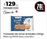 Oferta de Tostadas de arroz aireadas Cuisine & Co x 110g por $129 en Disco