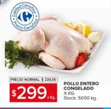 Oferta de Pollo entero Congelado  por $299 en Carrefour Maxi