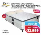 Oferta de Conjunto extended life + 2 almohadas touch compacta por $32999 en Naldo Lombardi