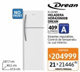 Oferta de Heladera con freezer Drean HDR420N00B 409 lt por $204999 en Cetrogar