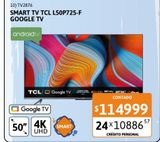 Oferta de Smart TV LED 50" TCL L50P725-F Ultra HD Google Tv por $114999 en Cetrogar