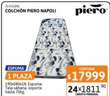 Oferta de Colchón Napoli 1 plaza 190x80x18 cm Piero por $17999 en Cetrogar