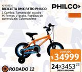 Oferta de Bicicleta BMX R12" Patio naranja Philco por $24999 en Cetrogar