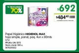 Oferta de Papel higiénico Higienol  H/S export panal 4 x 80m por $484,4 en Jumbo