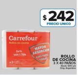 Oferta de Rollo de cocina Carrefour 3 x 40paños por $242 en Carrefour Maxi