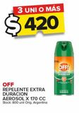 Oferta de Repelente Off extra duración aerosol x 170cc por $420 en Carrefour Maxi