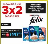 Oferta de Alimento balanceado para gatos felix húmedo pouch 85g por $147,33 en Carrefour Maxi