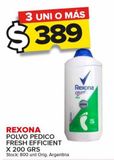Oferta de Polvo pedico Rexona fresh efficient 200g por $389 en Carrefour Maxi