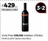 Oferta de Vino tinto Colón malbec 750cc por $429 en Disco