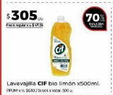 Oferta de Lavavajilla Cif bio limón 500ml por $305 en Disco