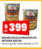 Oferta de MOLINO ROJO DURAZNOS EN MITADES 820 GR por $399 en Changomas