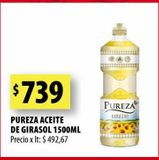 Oferta de Aceite de girasol Pureza 1500ml por $739 en Punto Mayorista