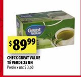 Oferta de Té verde Great Value 25un por $89,99 en Punto Mayorista