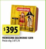 Oferta de Salchichas Vienissima 12un por $395 en Punto Mayorista