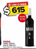 Oferta de Vino tinto Dada No 8 x 750cc por $615 en Carrefour Maxi