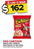Oferta de Aros de cereal frutado Zoo Cartoon 150g por $162 en Carrefour Maxi