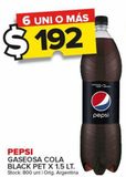 Oferta de Gaseosa Pepsi Black x 1,5L por $192 en Carrefour Maxi