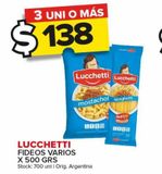 Oferta de Fideos Lucchetti bolsa varios x 500g por $138 en Carrefour Maxi