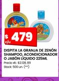 Oferta de Shampoo, acondicionador o jabón líquido Dispita la granja de zenón 225ml por $479 en HiperChangomas